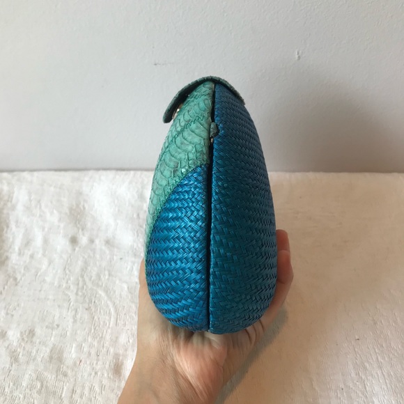 Straw & Python Clutch w/Chain - Picture 2 of 9